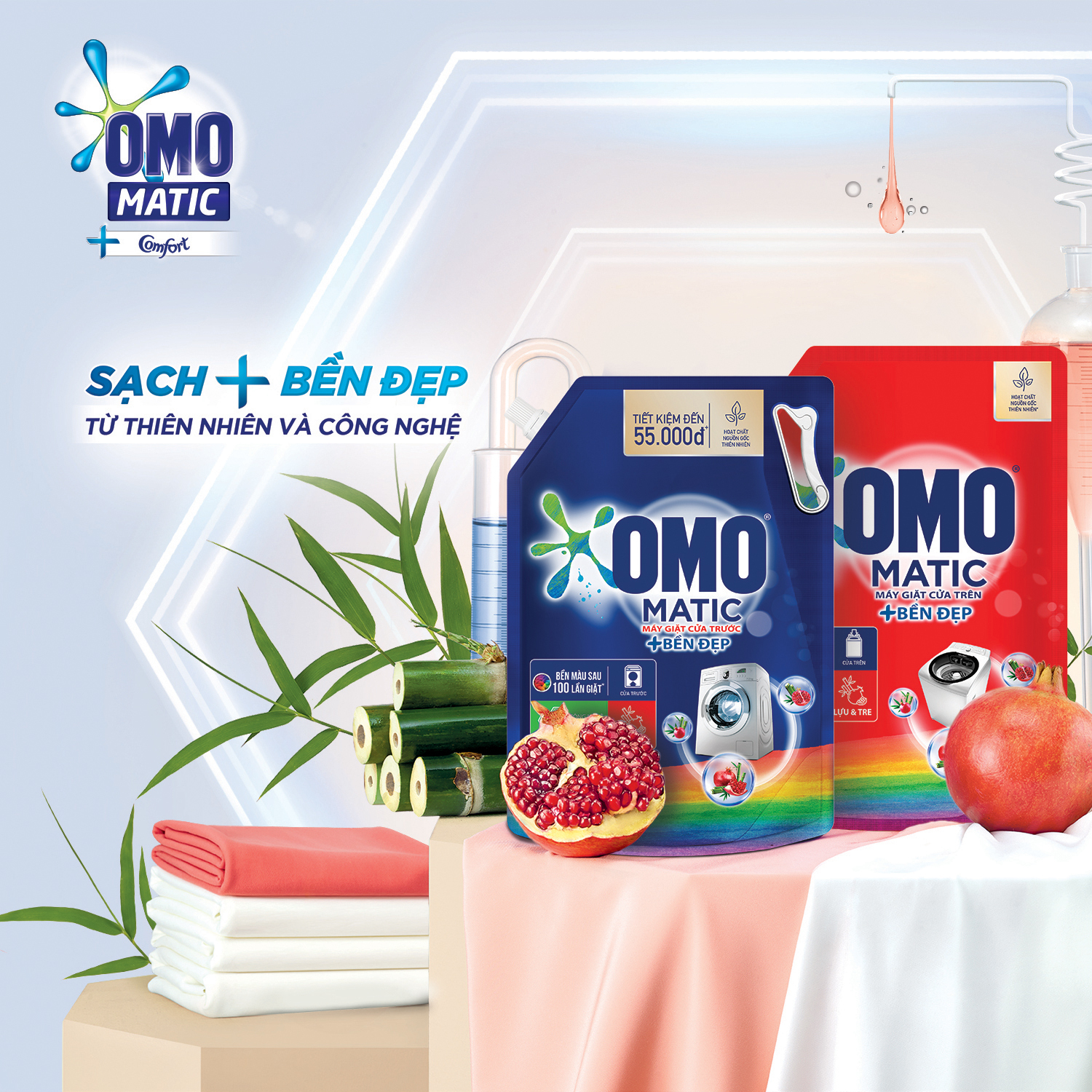 Túi Nước Giặt Omo Matic Cho Máy Giặt Cửa Trước Bền Đẹp Bền Màu Sau 100 Lần Giặt 2.8Kg