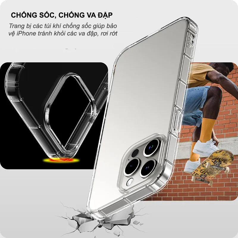 Ốp lưng trong suốt chống va đập cho iPhone 15 Pro Max/ iP 15 Pro/ 15 Plus/ iPhone15 hiệu likgus Crystal - Thiết kế viền dẻo, mặt lưng cường lực chống sốc - Hàng nhập khẩu