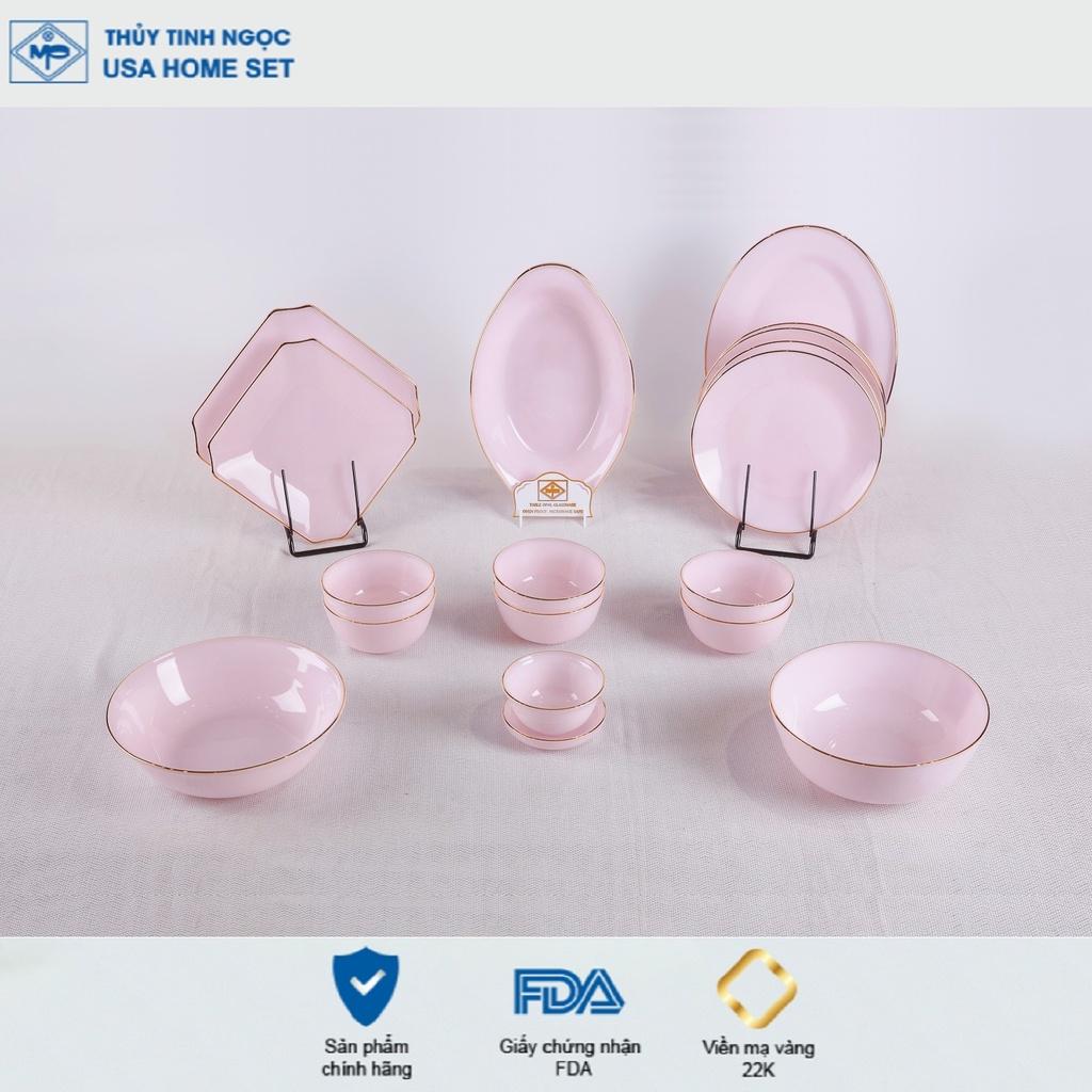 Bộ bát đĩa 18 sản phẩm thủy tinh ngọc Luxury USA Homeset màu hồng ngọc Ruby