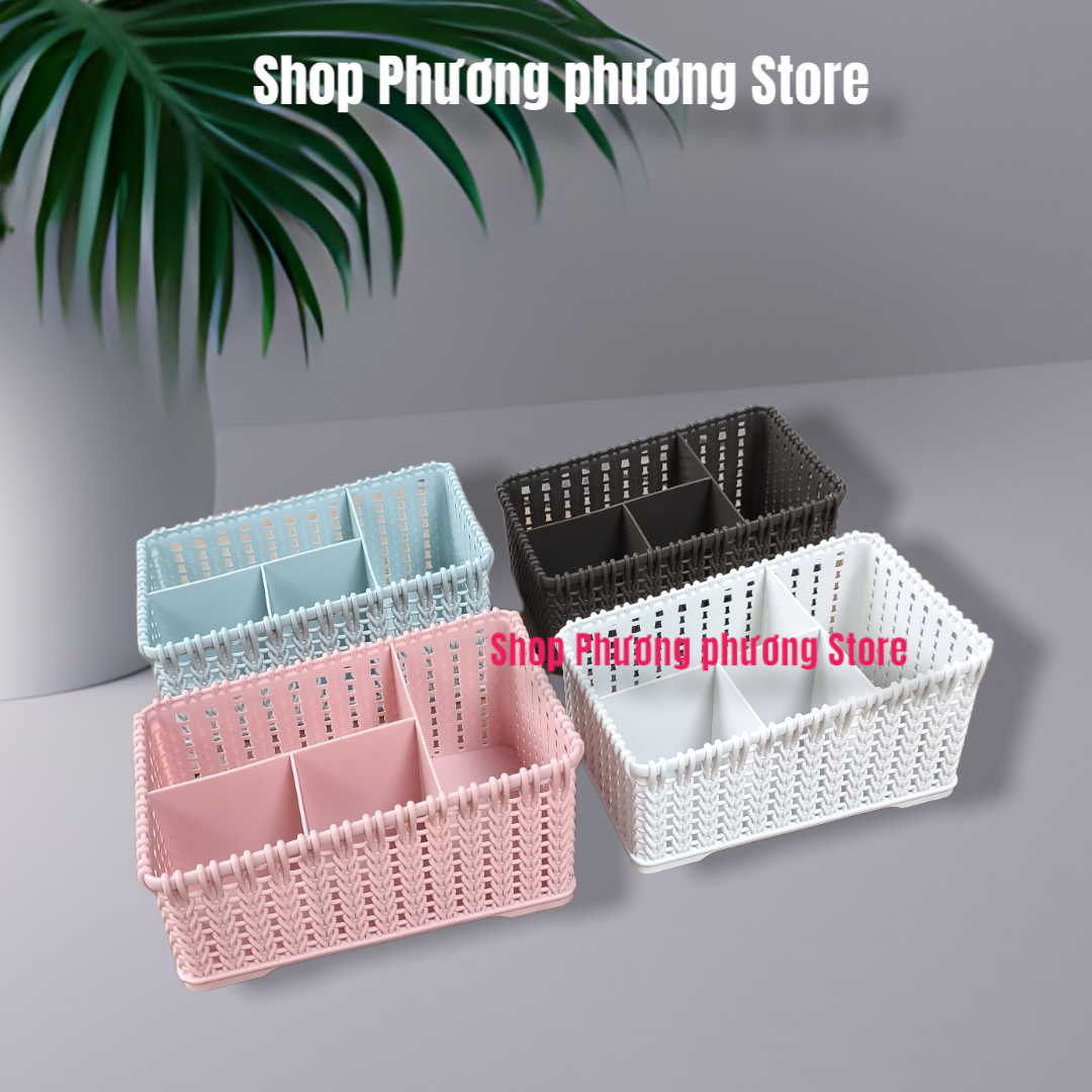 Khay đựng mỹ phẩm nhiều ngăn kiểu dáng mây đan HÀN QUỐC