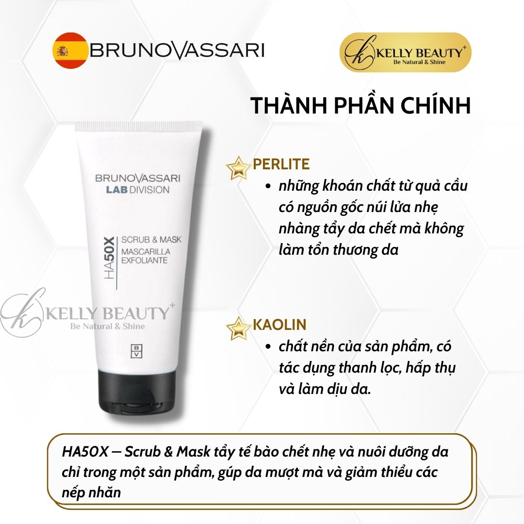 Mặt Nạ Tác Động Kép Bruno Vassari HA50X Scrub & Mask - Ngừa Lão Hóa, Sáng và Mịn Da | Kelly Beauty