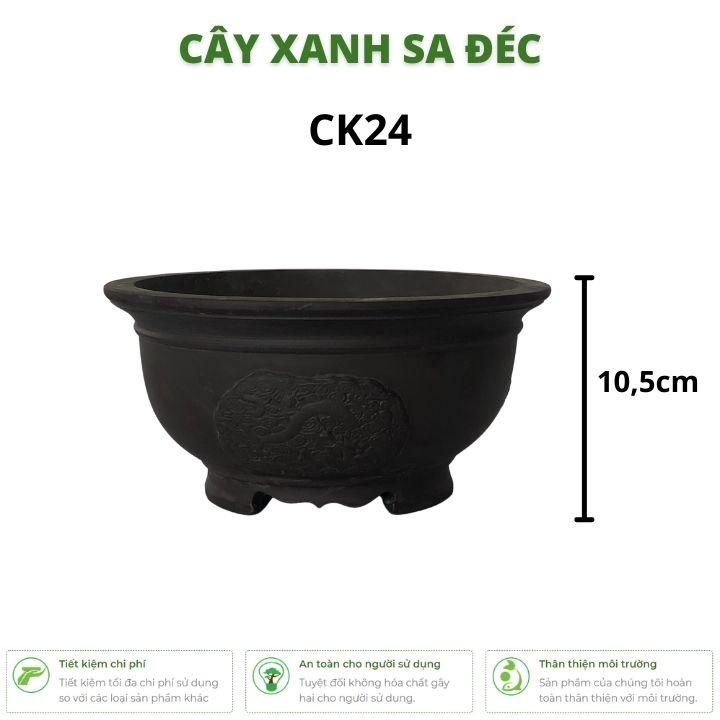 Chậu tròn gốm đất nung hoa văn rồng CK24 trồng cây cảnh, bonsai mini để bàn kích thước 10,5 x 20,5 cm