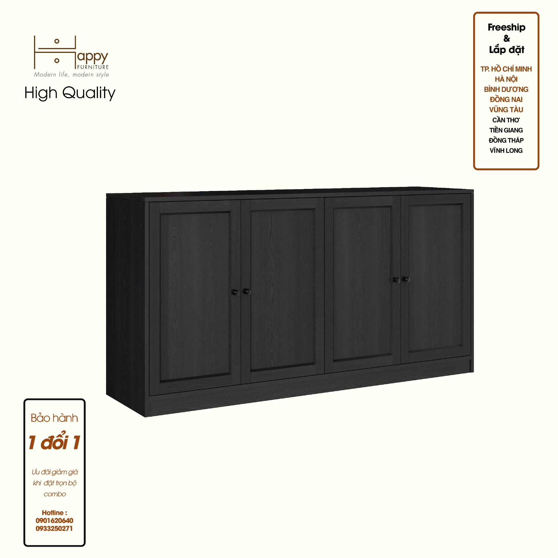 HAPPY FURNITURE , MATTA - Tủ lưu trữ 4 cánh mở , TCM_211 , 160cm x 40cm x 82cm DxRxC