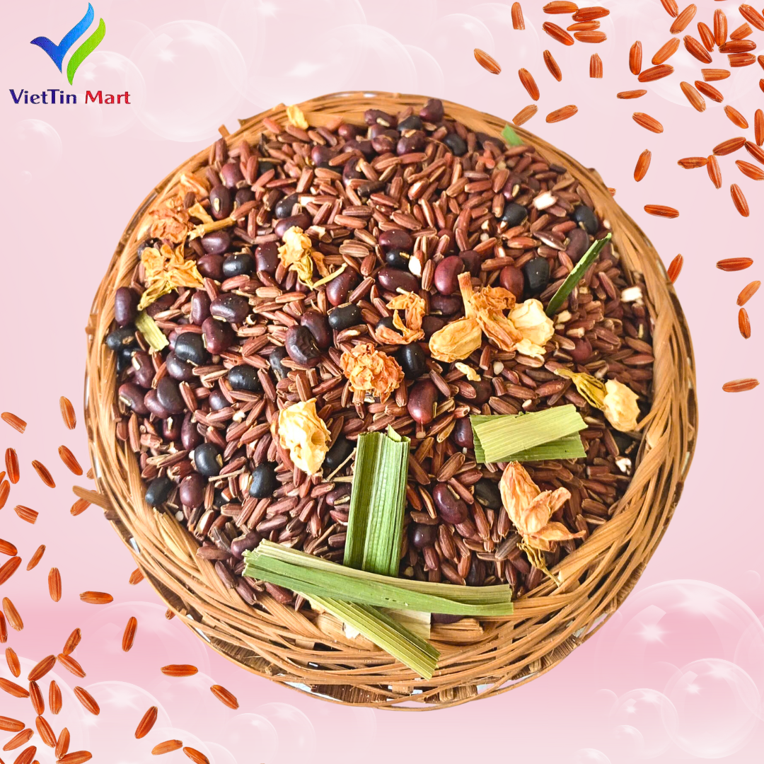 Trà gạo lứt, đậu đen xanh lòng, đậu đỏ, hoa nhài, lá dứa 1kg (đóng zip) VietTin Mart