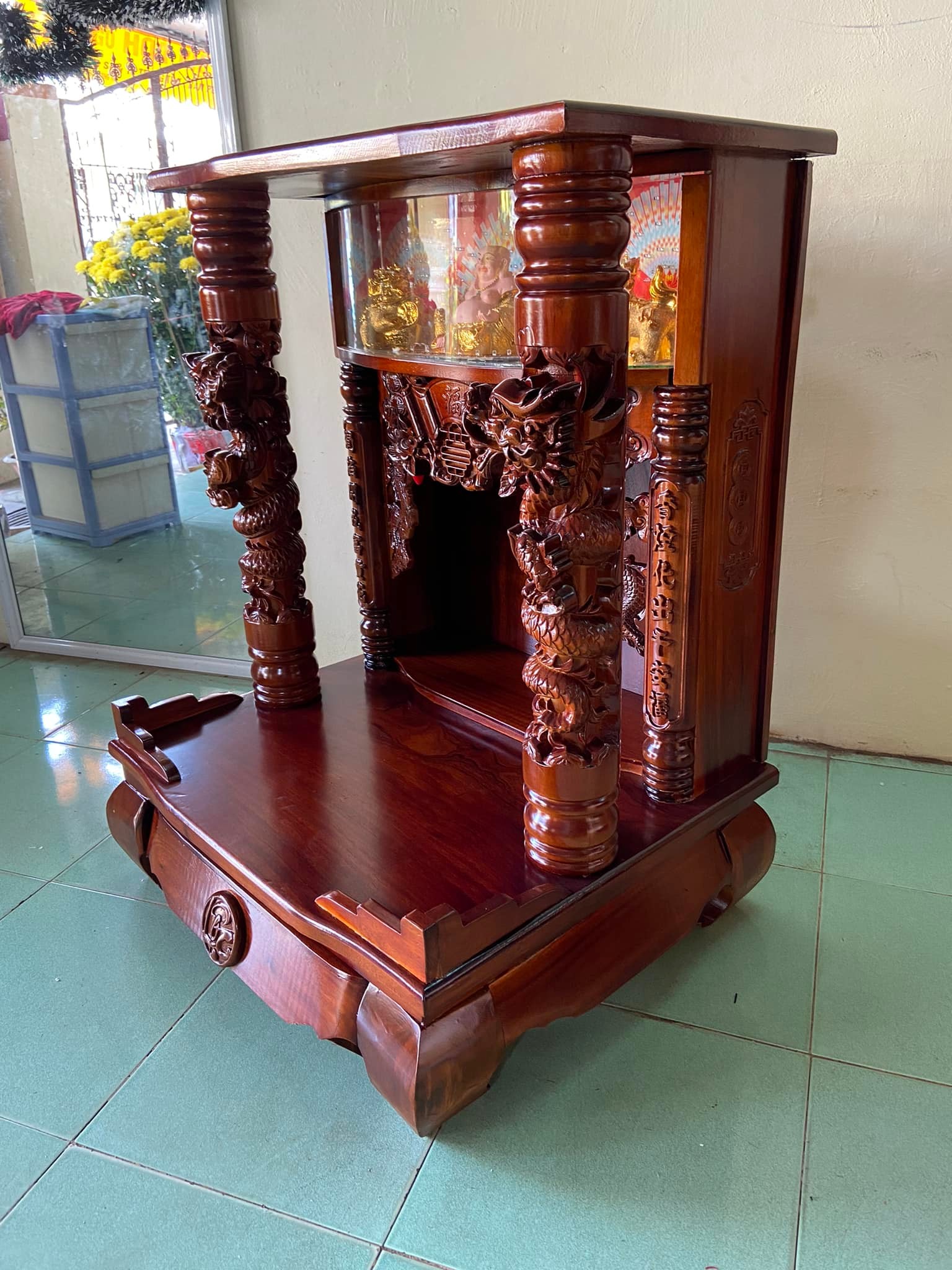 Bàn thờ thần tài ông địa mẫu Rồng Cuộn cao cấp, có hộp đèn 80 x 68 x 108CM