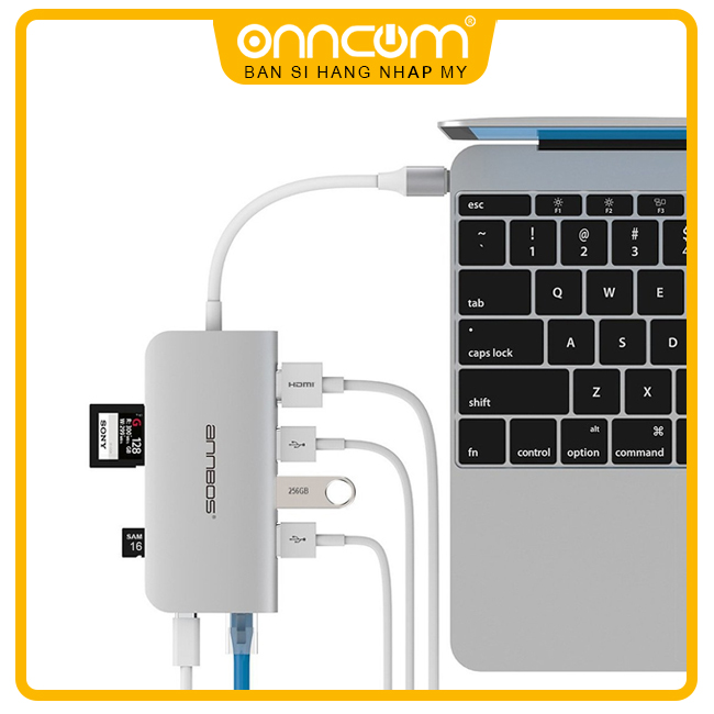 Hub 8 Cổng USB C Hub AnnBos A030EH8 (Silver) - Hàng Nhập Khẩu