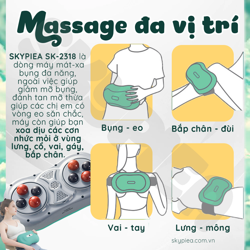 Máy massage bụng- Thương hiệu SKYPIEA - Model SK-2318 - massage toàn thân, tặng tinh dầu và thảo mộc