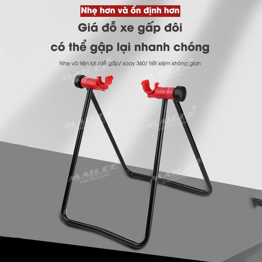 Giá đỗ xe đạp chân chóng cố định chữ U móc đỏ giúp dựng đứng xe đạp để sửa chữa/ bảo dưỡng, khung kim loại, móc nhựa ABS (1 cỡ có điều chỉnh) - Mai Lee