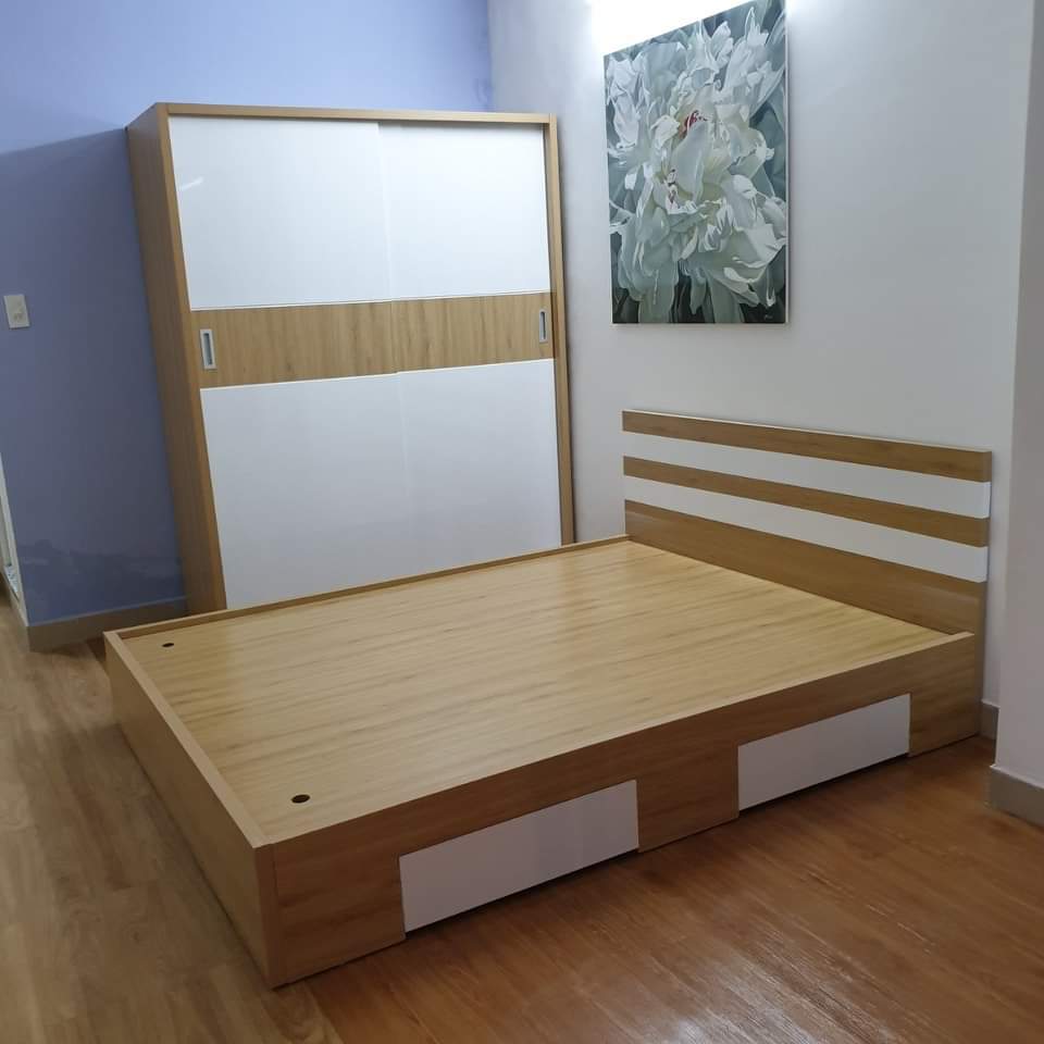 Giường gỗ công nghiệp MDF 1m8 x 2m có ngăn kéo (FREESHIP 50 KM )