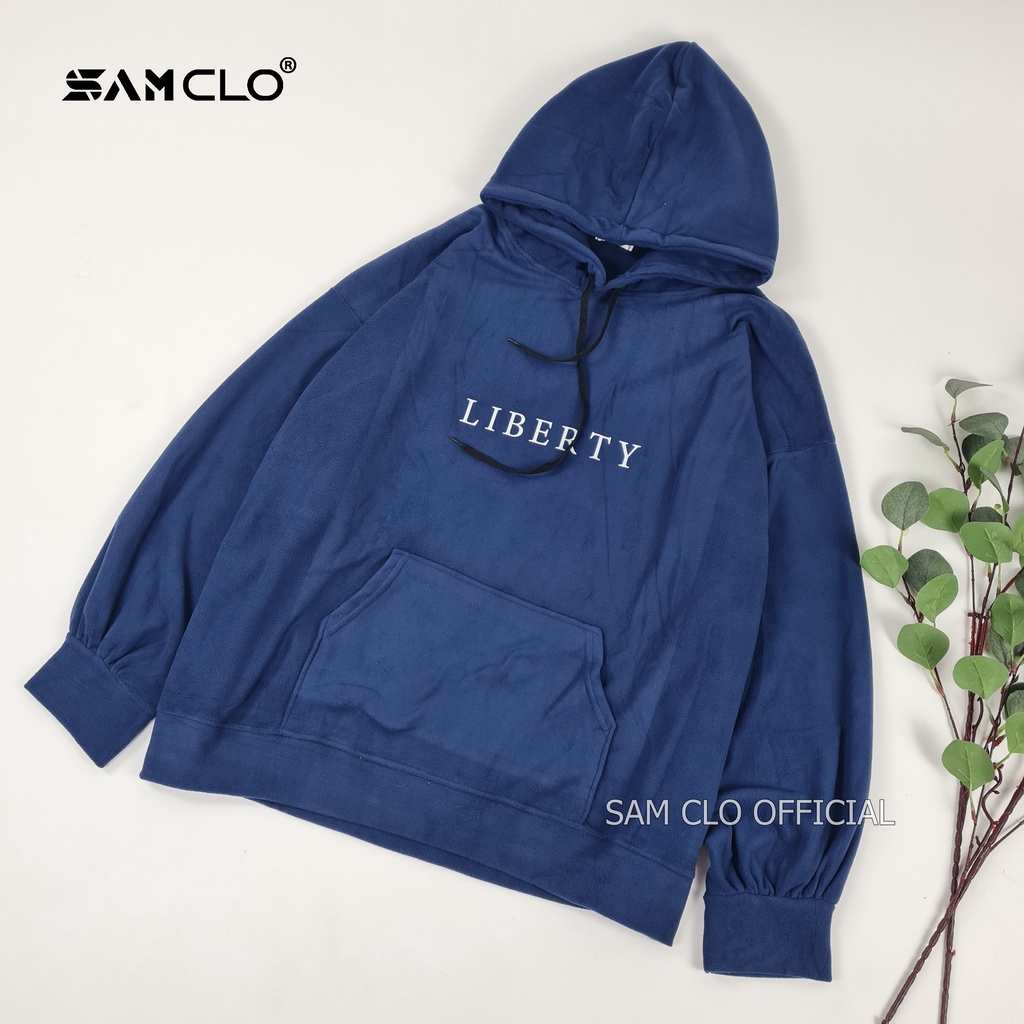 Áo khoác nỉ SAM CLO nam nữ hoodie chui có mũ tay dài thu đông freesize dáng unisex in chữ TRẮNG LIBERTY