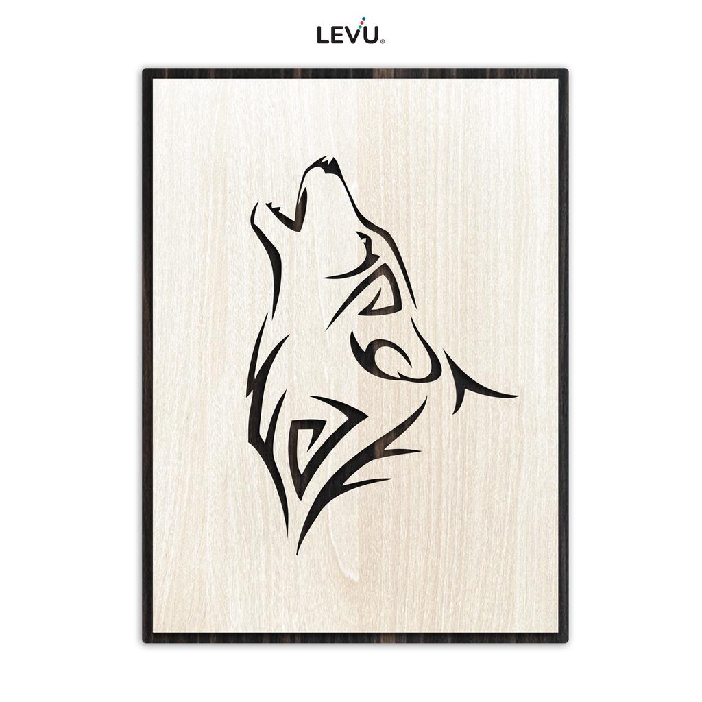 Tranh treo tường gỗ khắc line vector biểu tượng hình Chó Sói LEVU DV14