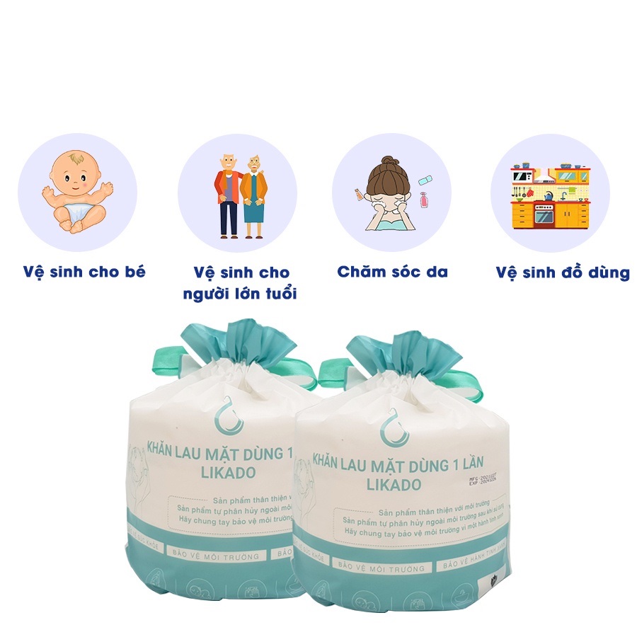 Combo 4 túi khăn lau mặt dùng một lần Likado, 50 tờ ×4