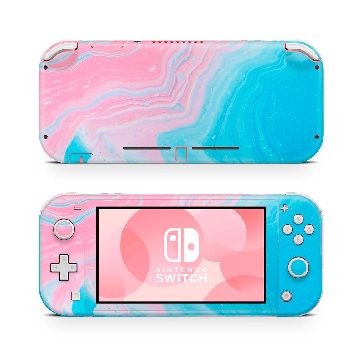 Skin decal dán Nintendo Switch Lite mẫu vân marble hồng xanh (dễ dán, đã cắt sẵn)
