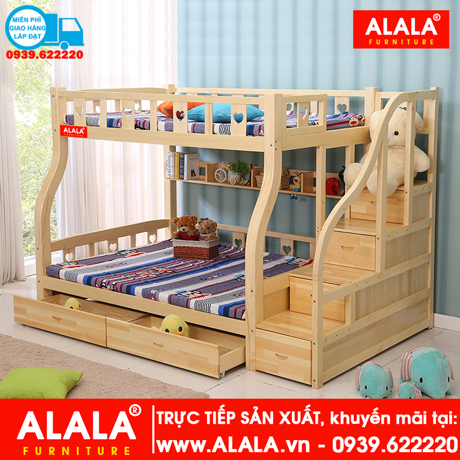 Giường tầng ALALA101 gỗ thông nhập khẩu - www.ALALA.vn® - Za.lo: 0939.622220