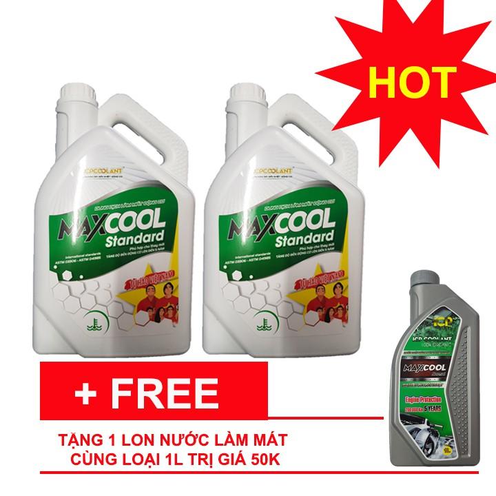 Combo 2 can nước làm mát xe ô tô màu xanh Maxcool 4L tặng lon 1L