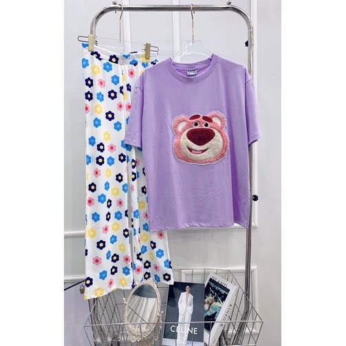 Set bộ áo hoạ tiết phối quần dài suông
