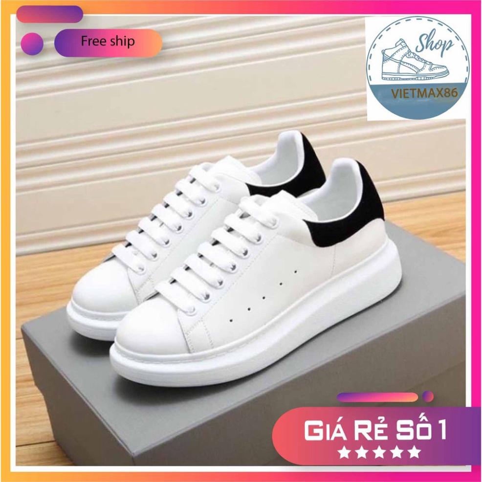 Giày MC Queen gót nỉ độn đế, giày alexander mcqueen trắng gót đen cho nam nữ giá rẻ tặng kèm bull box bill / vietmax86