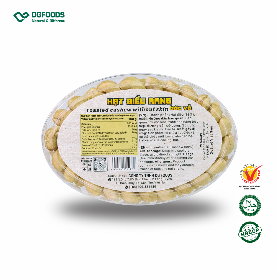 Hạt điều rang bóc vỏ 160g DGfoods/Roasted cashew without skin/HVNCLCL/HACCP/HALAL/hạt điều bình phước/quà Tết
