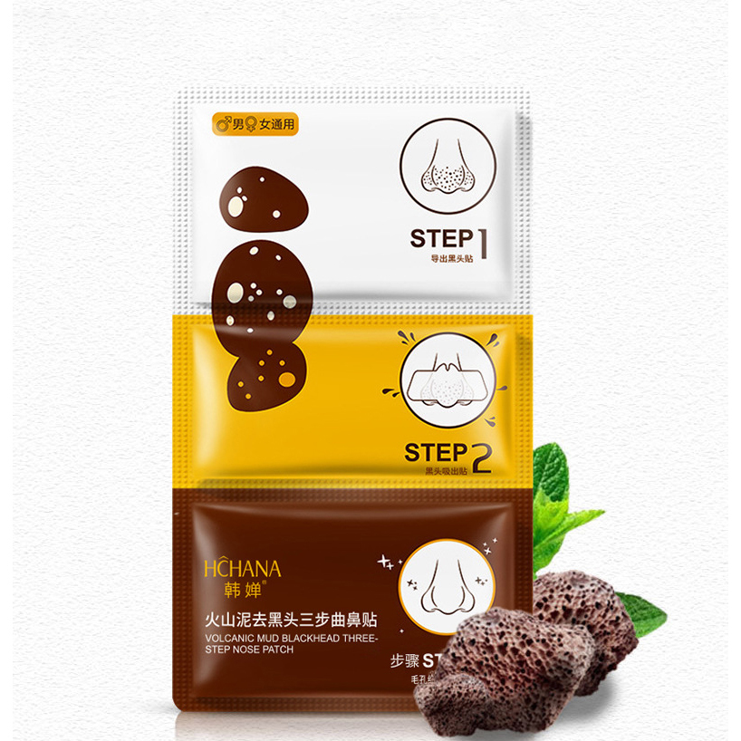 Set Lột mụn 3 bước từ bùn núi lửa HCHANA - Siêu Phẩm Lột Mụn Đầu Đen Mũi 3x7g