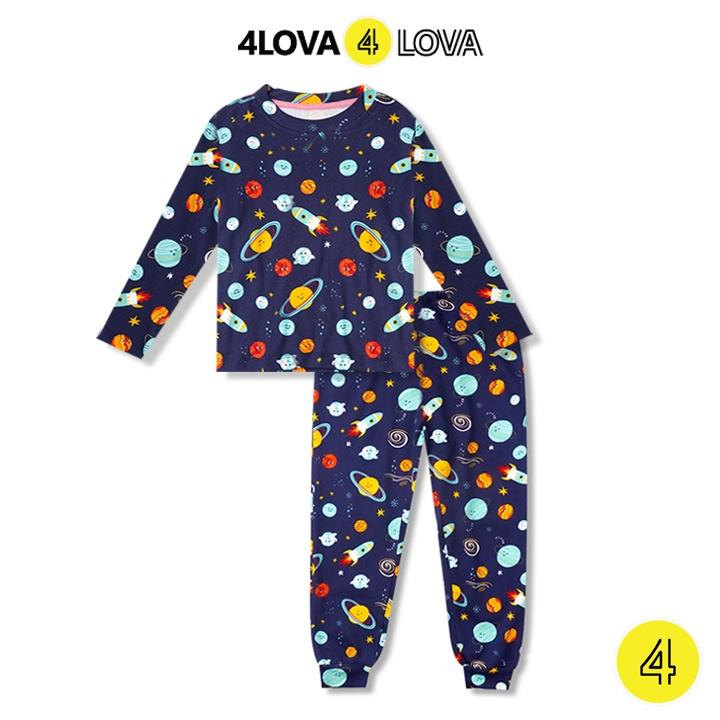 Bộ quần áo thun cotton dài tay 4LOVA hoạt hình cho bé trai và gái thu đông