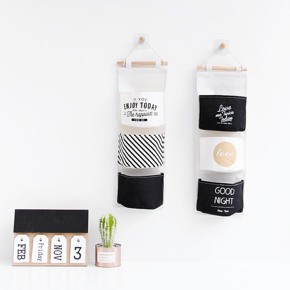 Túi vải treo tường 3 ngăn gam màu đen trắng hiện đại