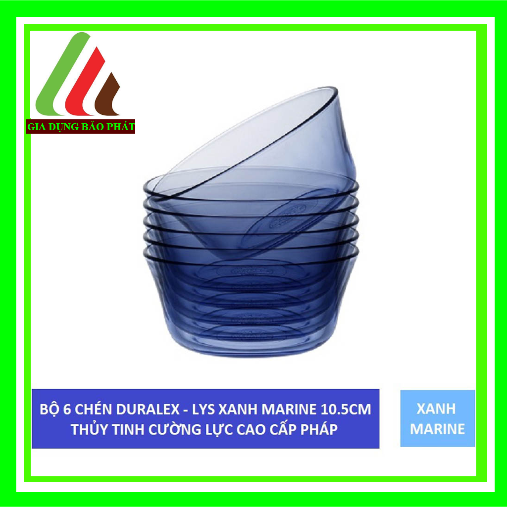Bộ 6 chén thủy tinh chịu lực Duralex Lys cao cấp Pháp màu xanh marine 10.5cm