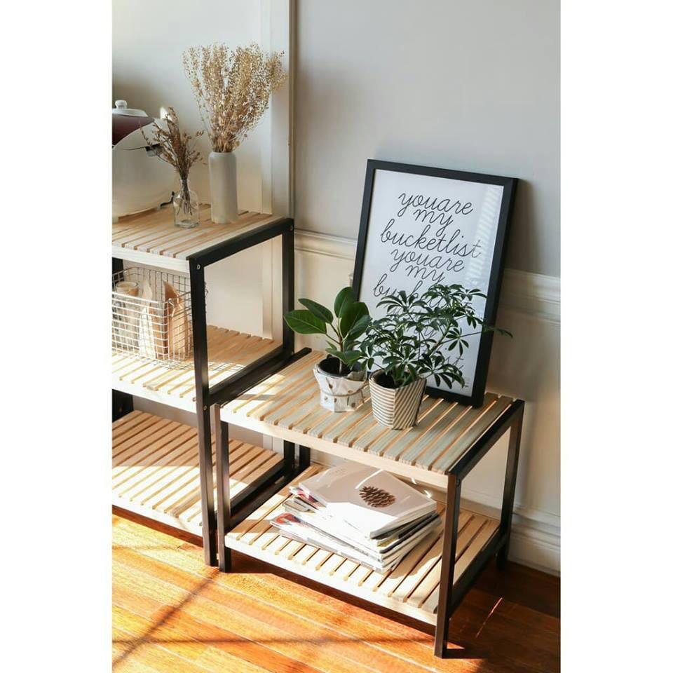 Kệ Để Lò Vi Sóng Cao Cấp Loại 1 / Kệ Bếp Trang Trí / Oven Rack 2F / Màu Đen Phối Gỗ