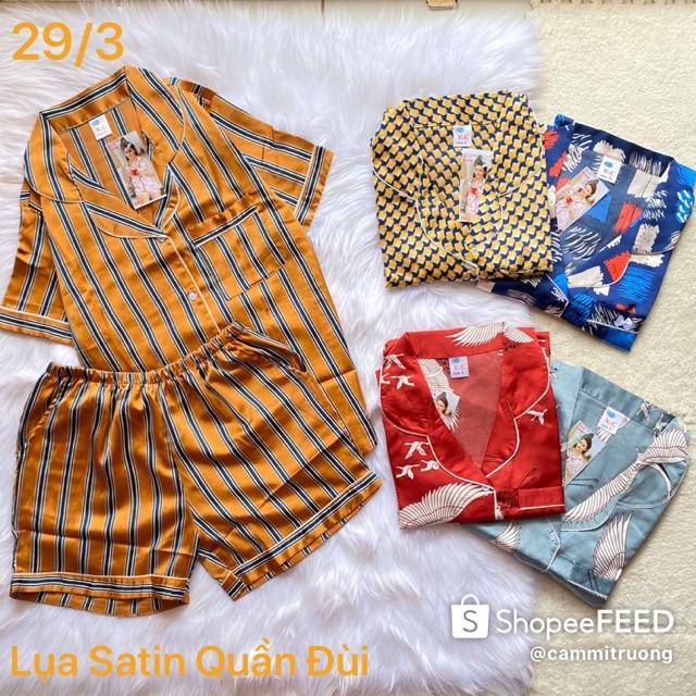 Size L-XL Bộ pijama LỤA SATIN ĐÙI cao cấp, có túi quần