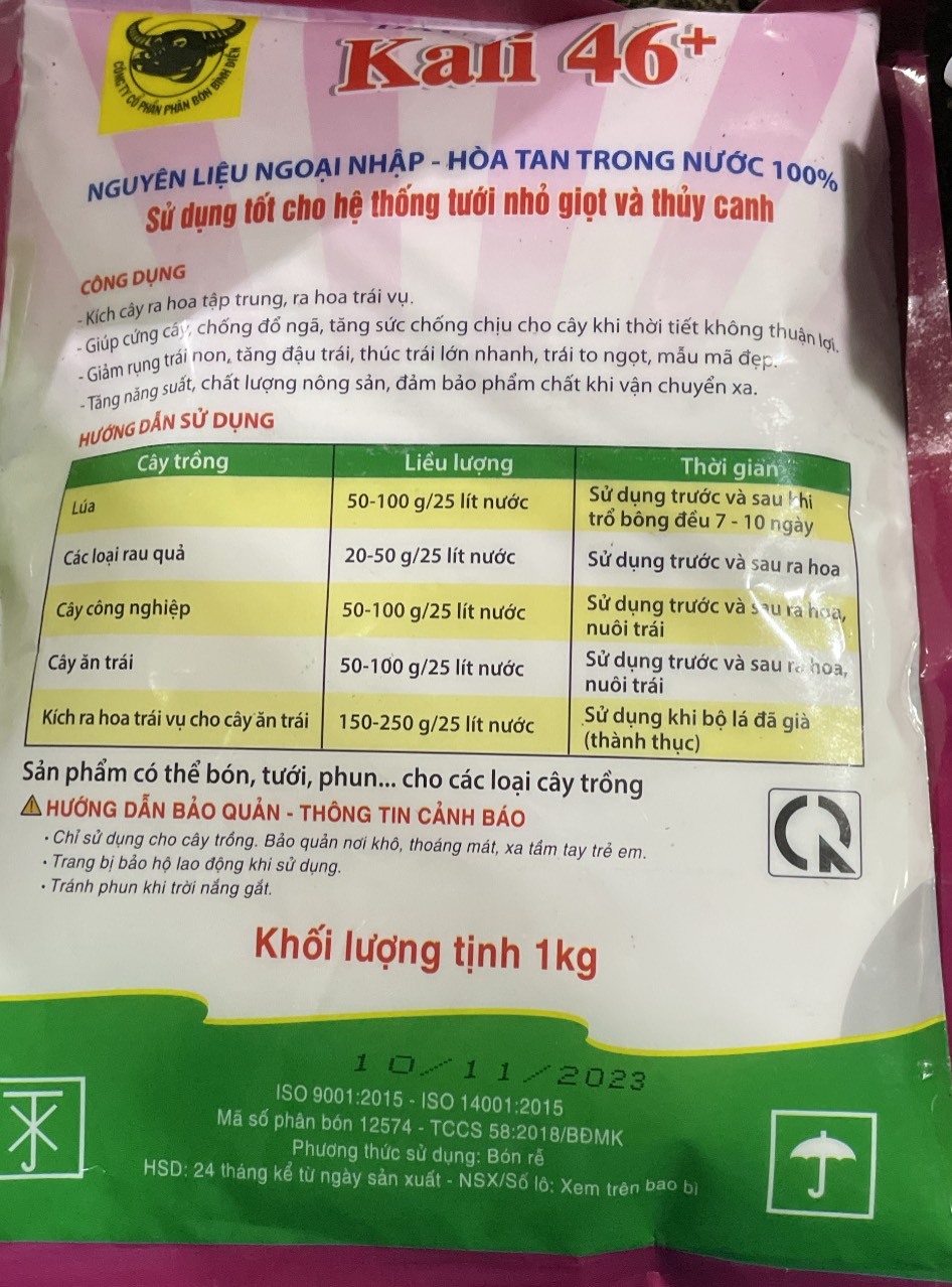 Phân bón lá đầu trâu kali Trắng 46 gói 1Kg