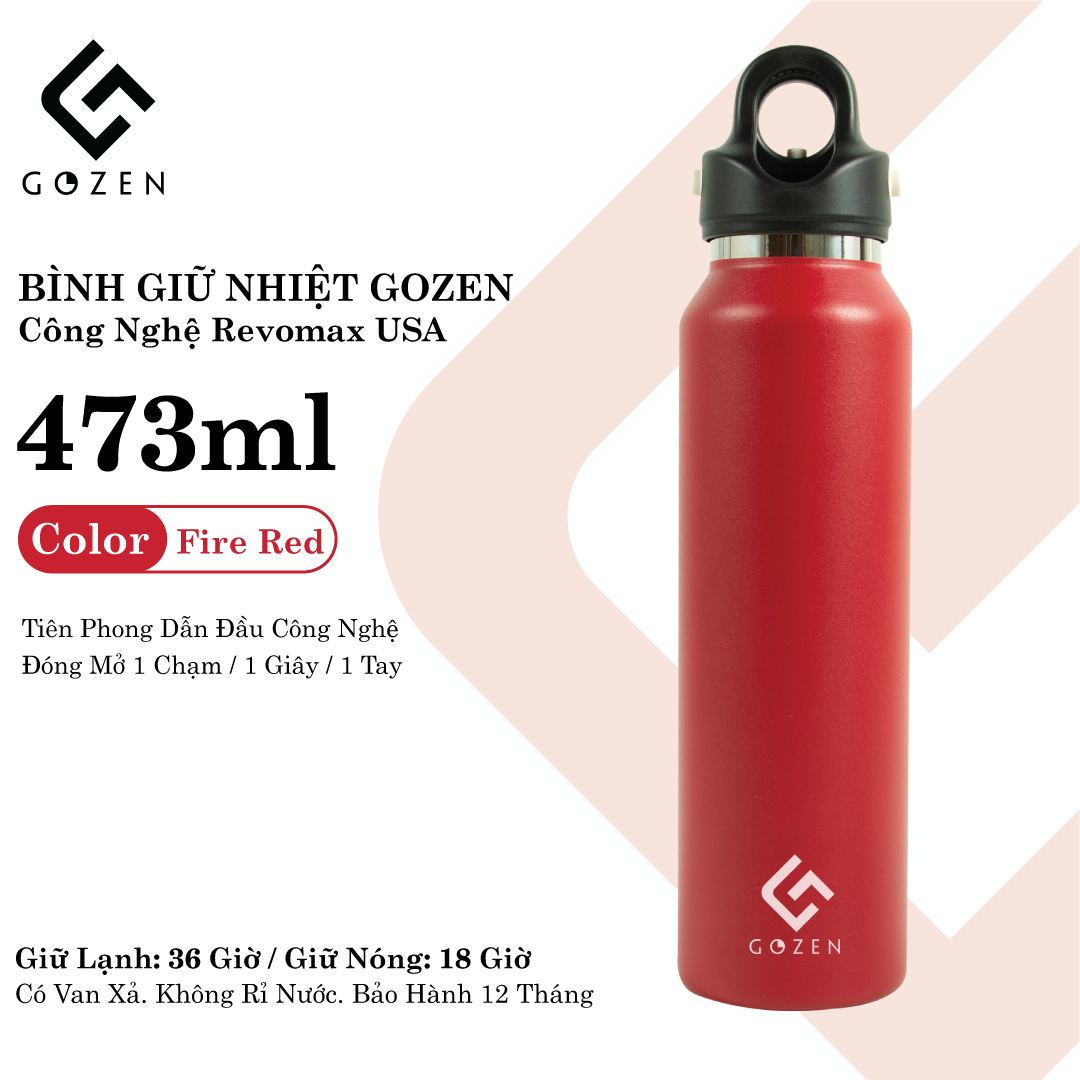 Bình giữ nhiệt Gozen USA 592ml cao cấp, bình giữ nhiệt khắc tên Gozen công nghệ Mỹ Revomax. Giữ đá lạnh 36 tiếng, giữ nóng 18 tiếng. Bảo hành 12 tháng tại Gozen