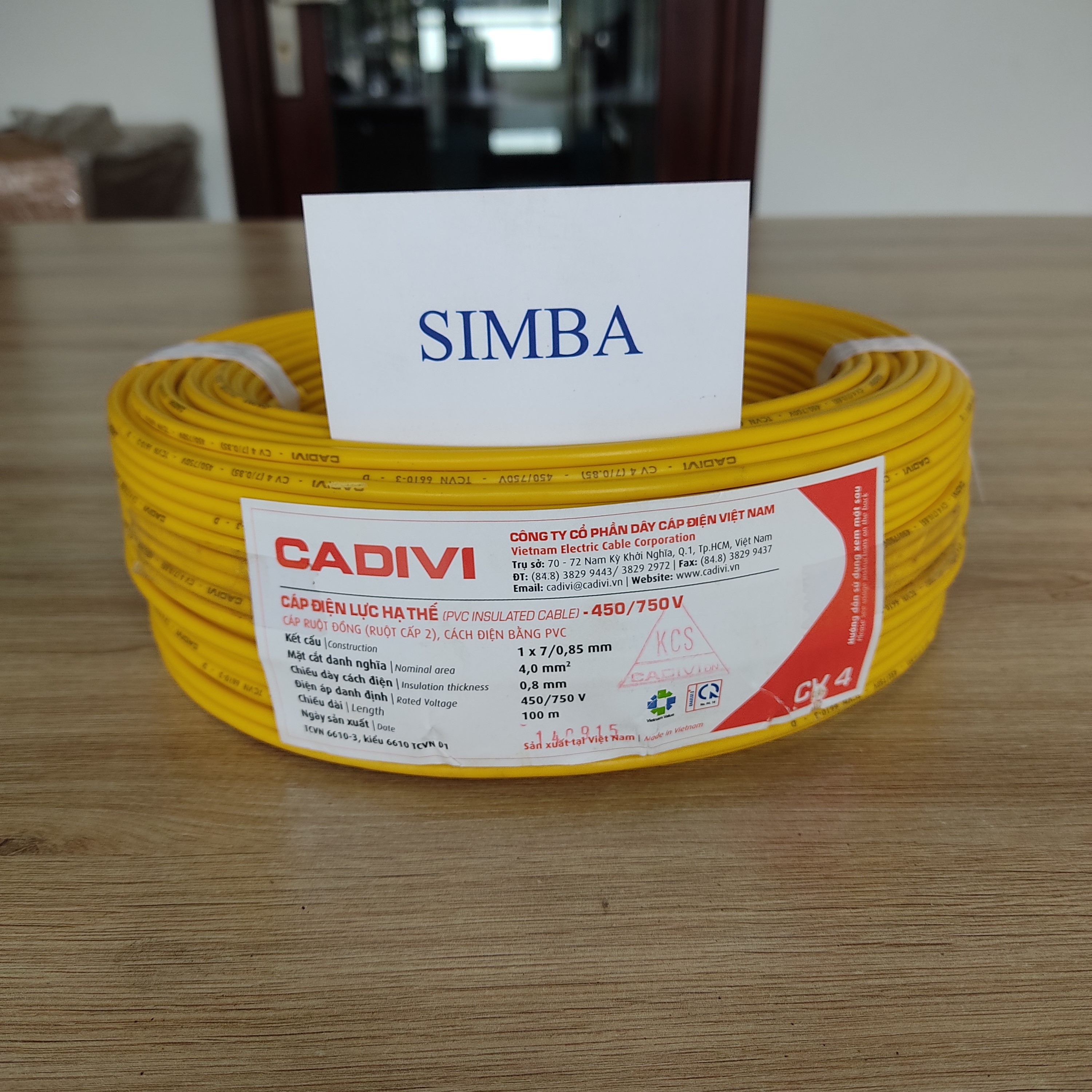 Dây điện Cadivi CV4 1X7/0.85mm, vàng