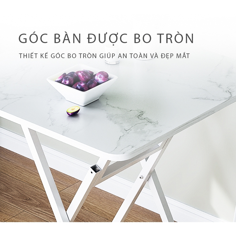 Bàn Ăn Gấp Gọn Khung Sắt Mặt Gỗ Chống Nước Chống Xước AM125
