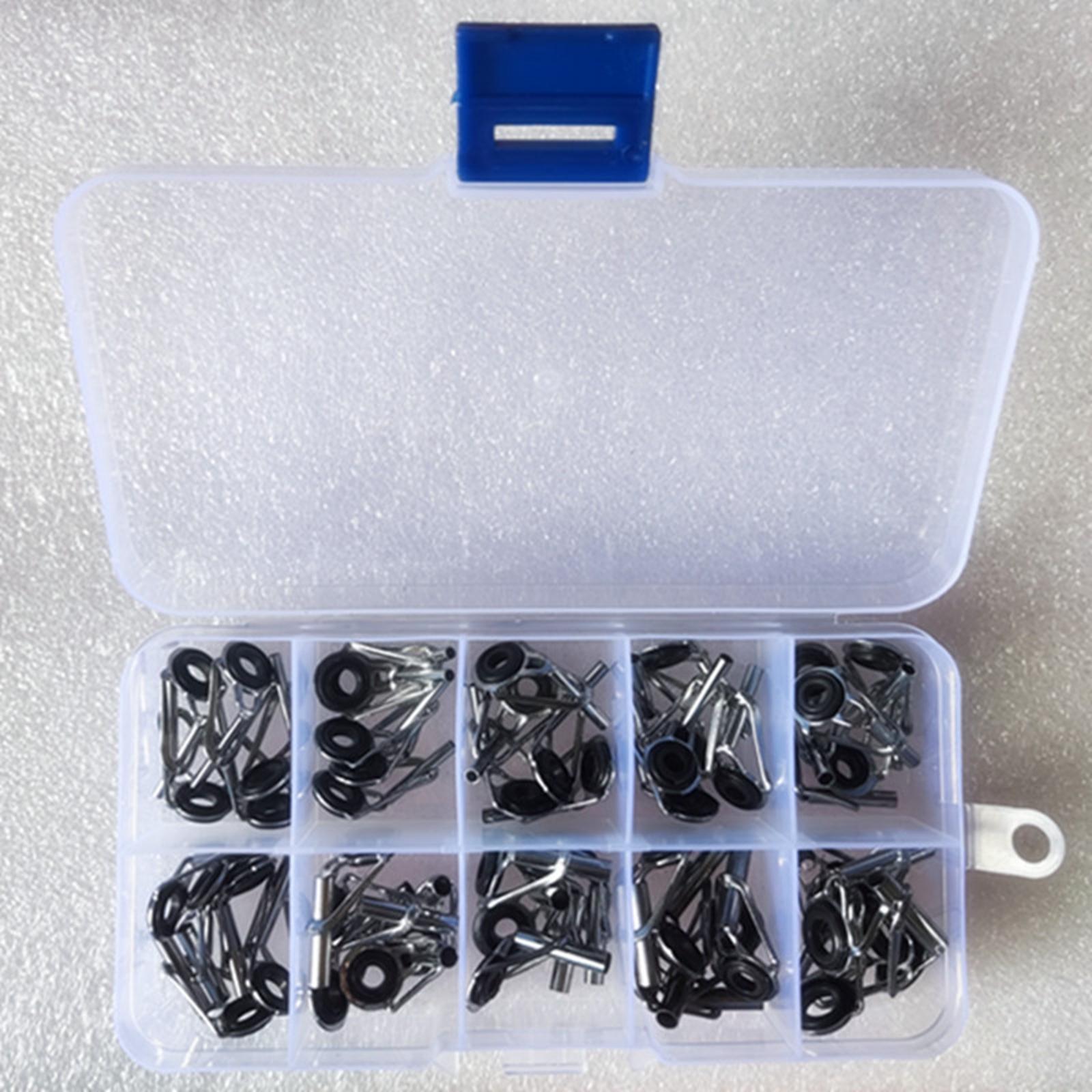 50 Pieces Fishing Rod Guides Set Guides Line Rings Mixed Size in A Box Portable Tip for Sea Casting Repair Accessories