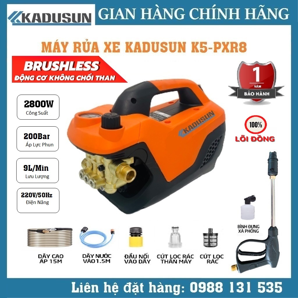 Máy phun xịt rửa, máy xịt rửa xe, phun áp lực cao mô tơ cảm ứng từ, điều chỉnh áp lực nước, tự hút nước thông minh, dây đồng 100