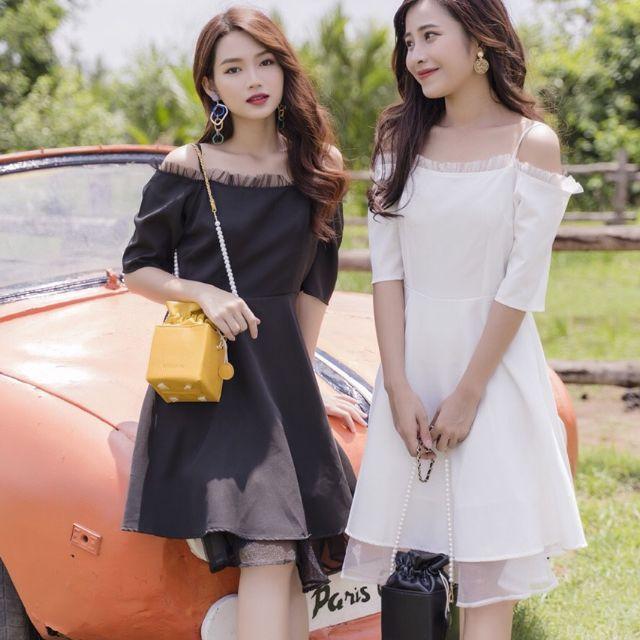 Đầm trễ vai phối lưới