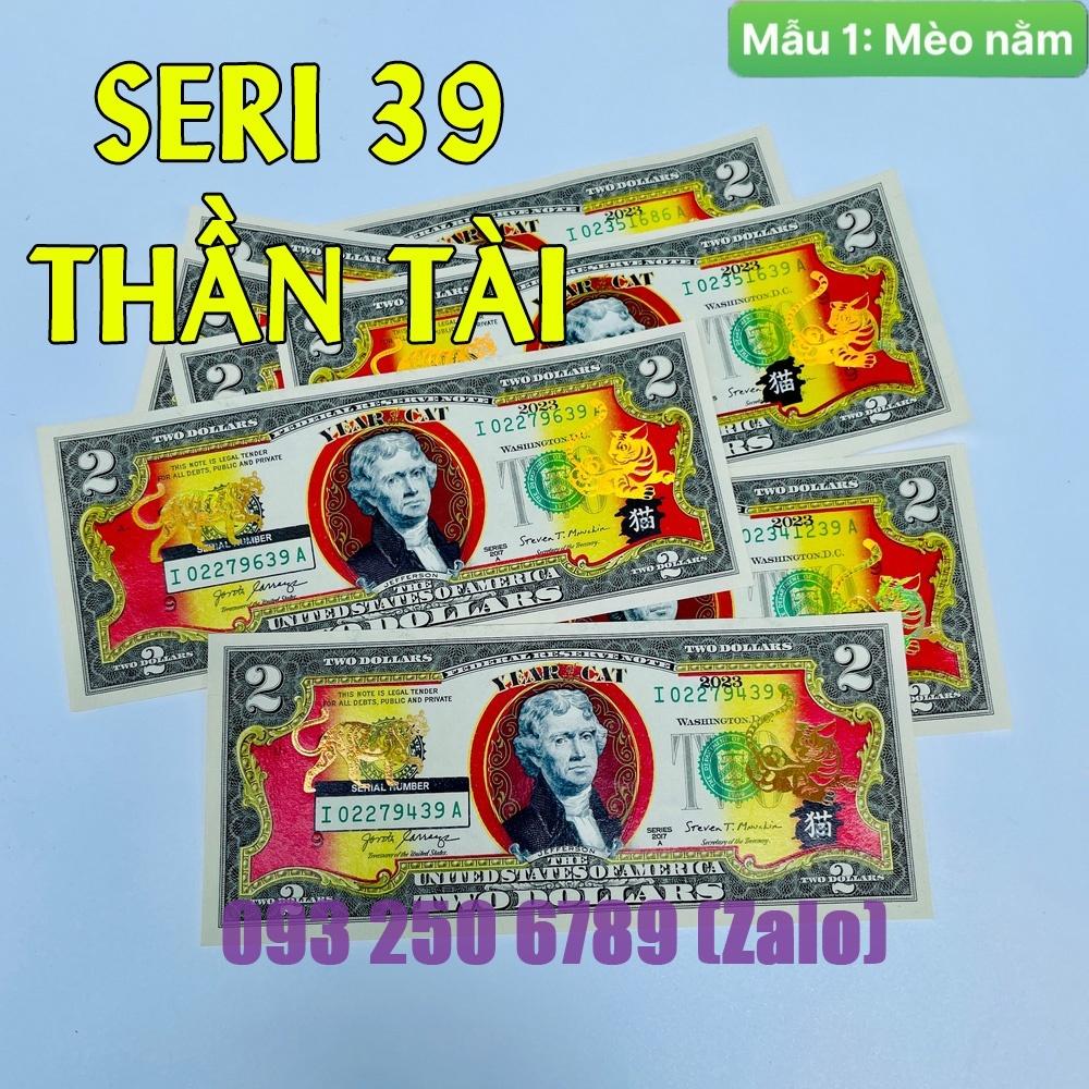 {SERI THẦN TÀI MAY MẮN 39} Tiền 2Đô con Mèo Mèo Mạ Vàng Lì Xì Tết [MÈO NẰM]