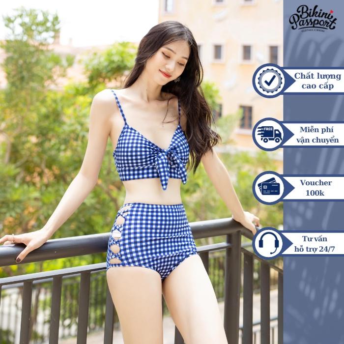 Đồ bơi Nữ BIKINI PASSPORT kiểu Bikini hai mảnh quần đan dây, áo nơ cách điệu - Caro - BS425_CAR