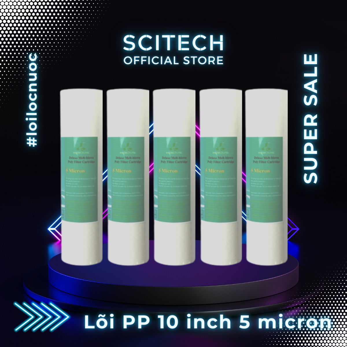 Combo 5 lõi lọc nước số 1 PP 10 inch 5 micron dùng trong máy lọc nước Nano/UF/RO, bộ lọc thô - Hàng chính hãng