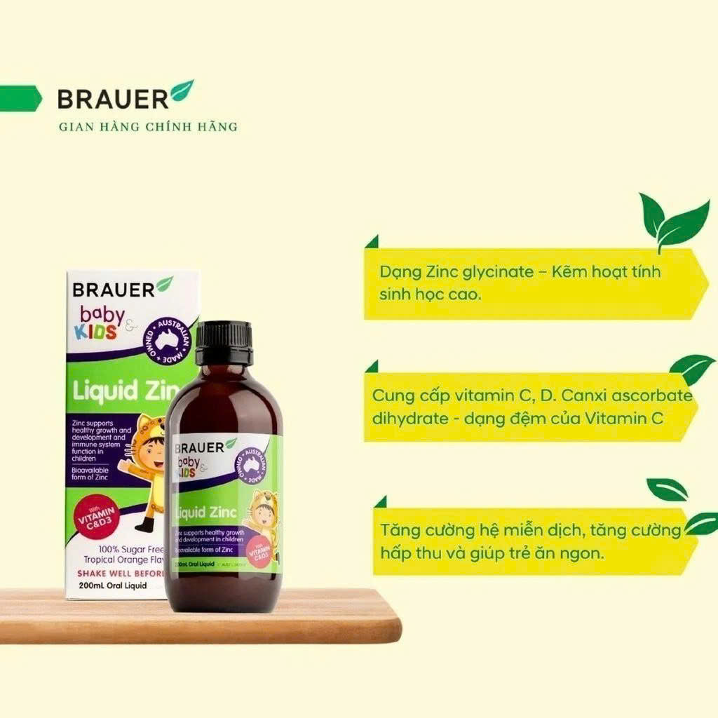 Siro Brauer bổ sung kẽm, vitamin C, D3 cho trẻ 1+  Liquid Zinc 200ml