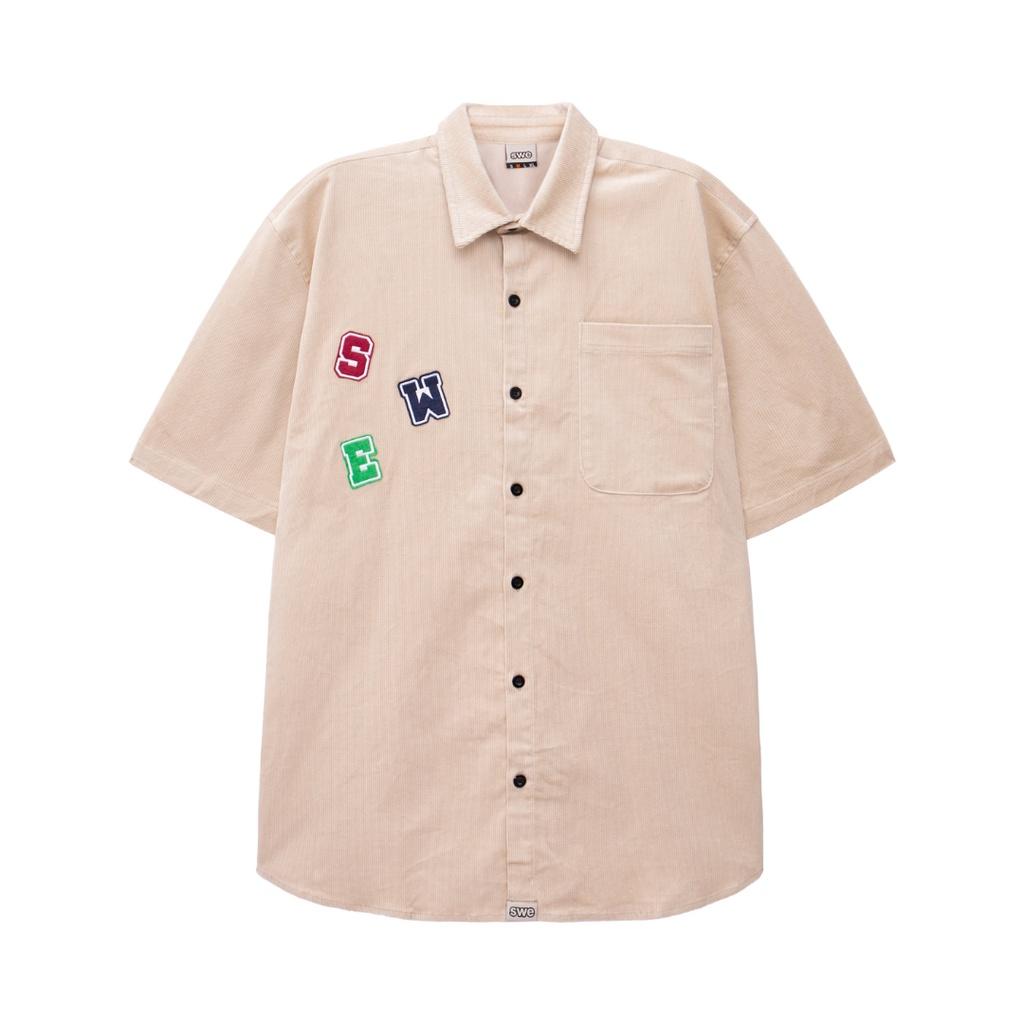 SWE - Áo sơ mi nam nữ unisex PATCHES CORDUROY SHIRT vải nhung sợi ngắn tay thêu chữ