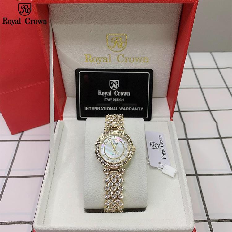 Đồng Hồ Nữ Chính Hãng Royal Crown 4617 Jewelry Dây Kim Loại Đính Đá Chống Nước Chống Xước