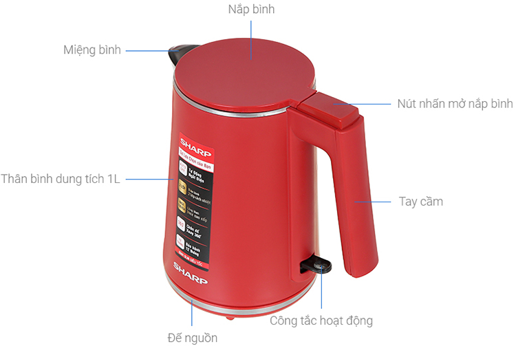 Bình Đun Siêu Tốc Sharp EKJ-10DVPS-RD - Hàng Chính Hãng
