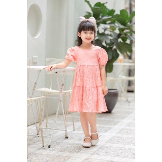 Váy Bé Gái 8-42kg LINA KIDS- Đầm Công Chúa,hàng thiết kế - váy xốp nhăn hồng tôm.