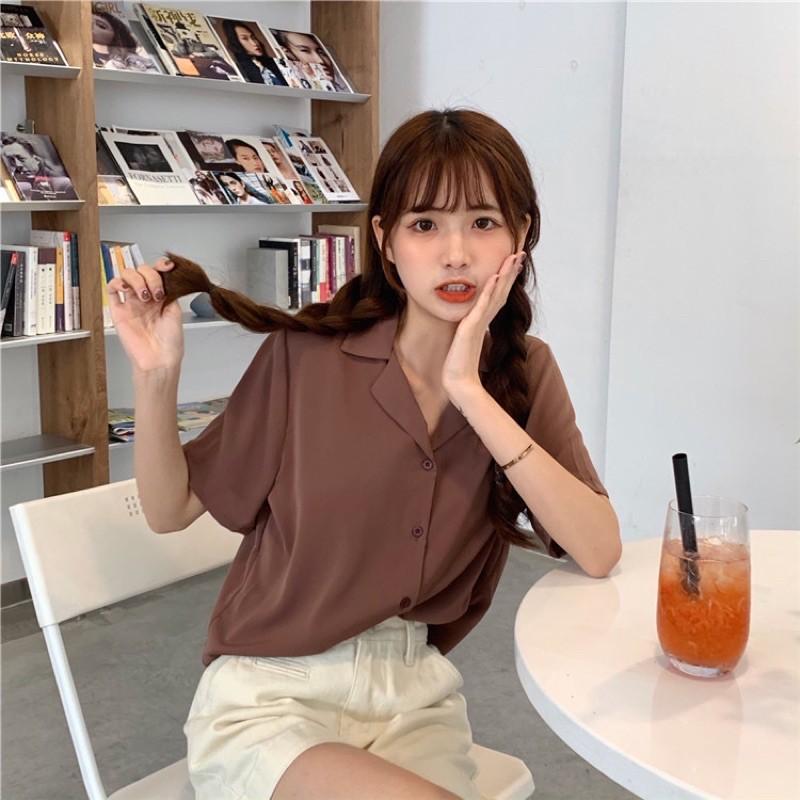 Áo sơmi cổ vest ngắn tay thanh lịch mẫu 2021