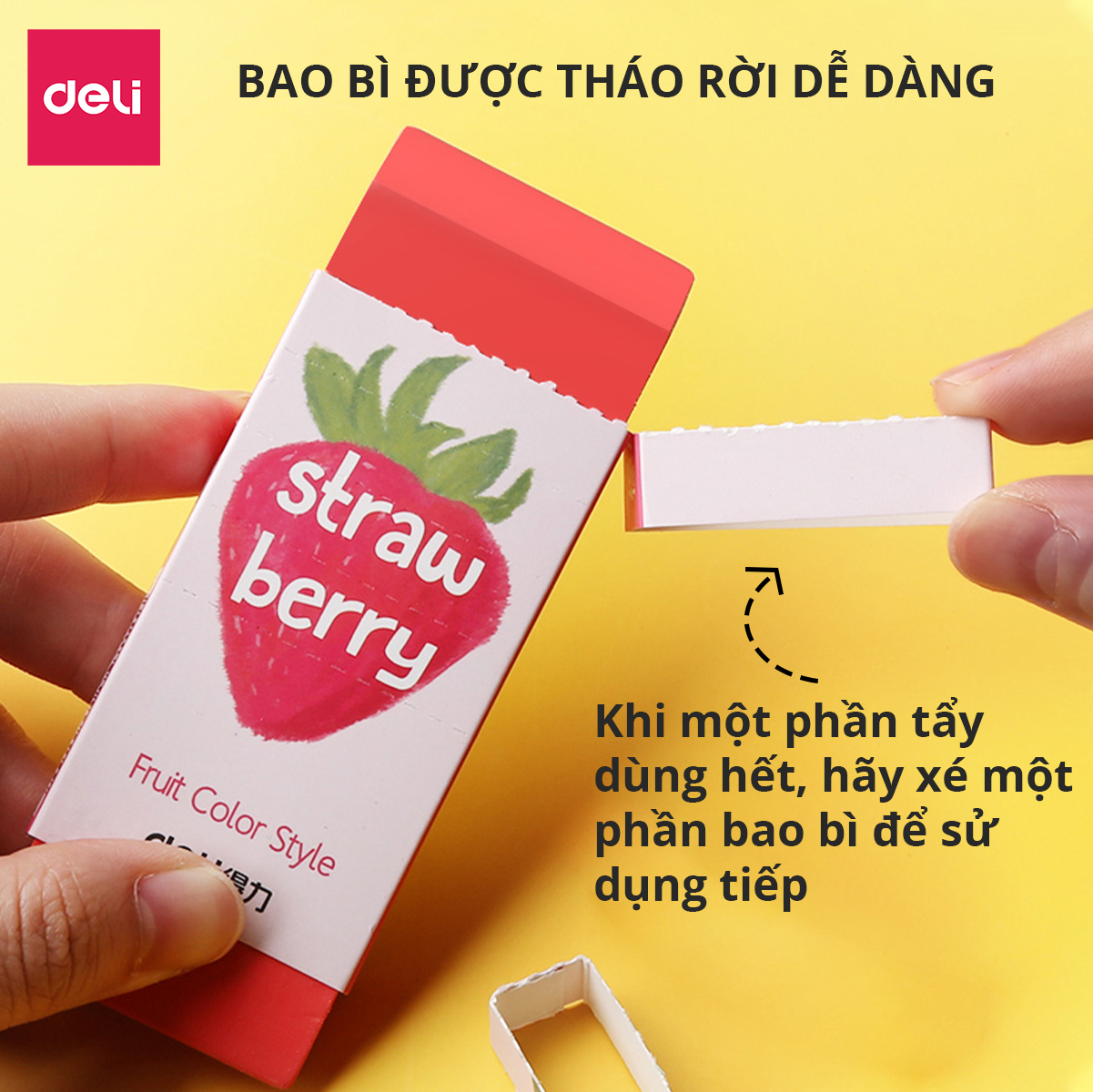 Gôm Tẩy Deli Hình Vẽ Hoa Quả Đỏ/ Xanh lá/ Vàng/ Xanh ngọc - Tẩy Bút Chì Sạch Đẹp - 71050