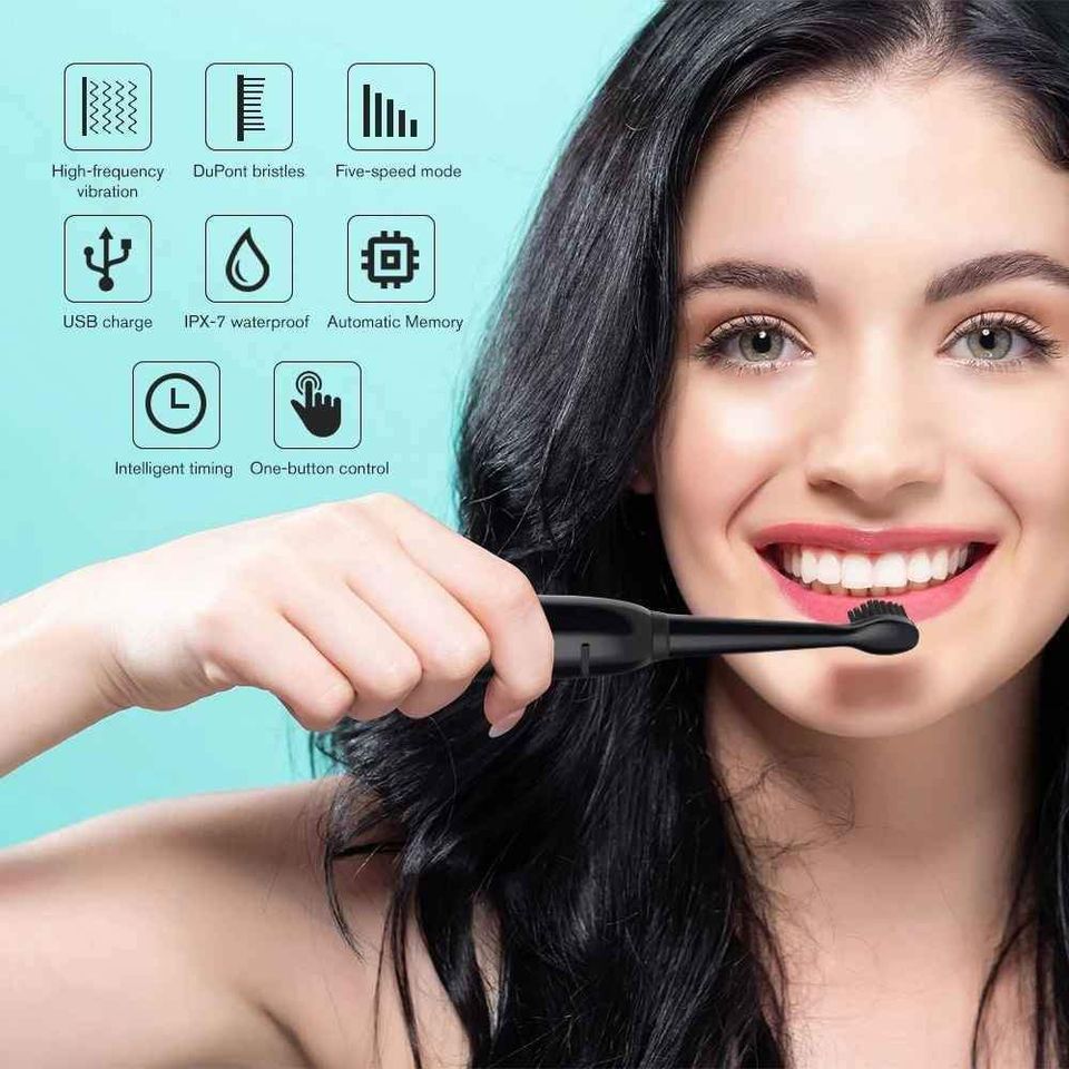 Bàn chảy đánh răng điện, dụng cụ vệ sinh chăm sóc răng miệng bằng điện chính hãng Electric Toothbrush , Tự động 5 Chế Độ Công Nghệ Sóng Âm, Kèm 4 đầu Bàn chải