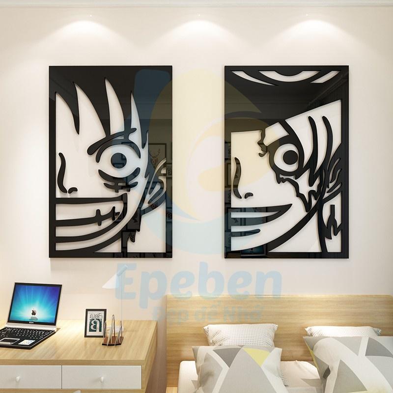 Tranh dán tường mica 3d decor khổ lớn one piece ace luffy shanks tóc đỏ trang trí quán game phòng game thủ