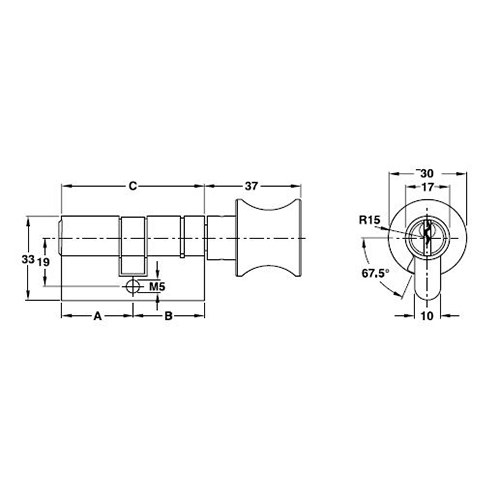 Ruột khóa Hafele 65mm (1 đầu chìa 1 đầu vặn) - Màu đồng bóng/916.96.666