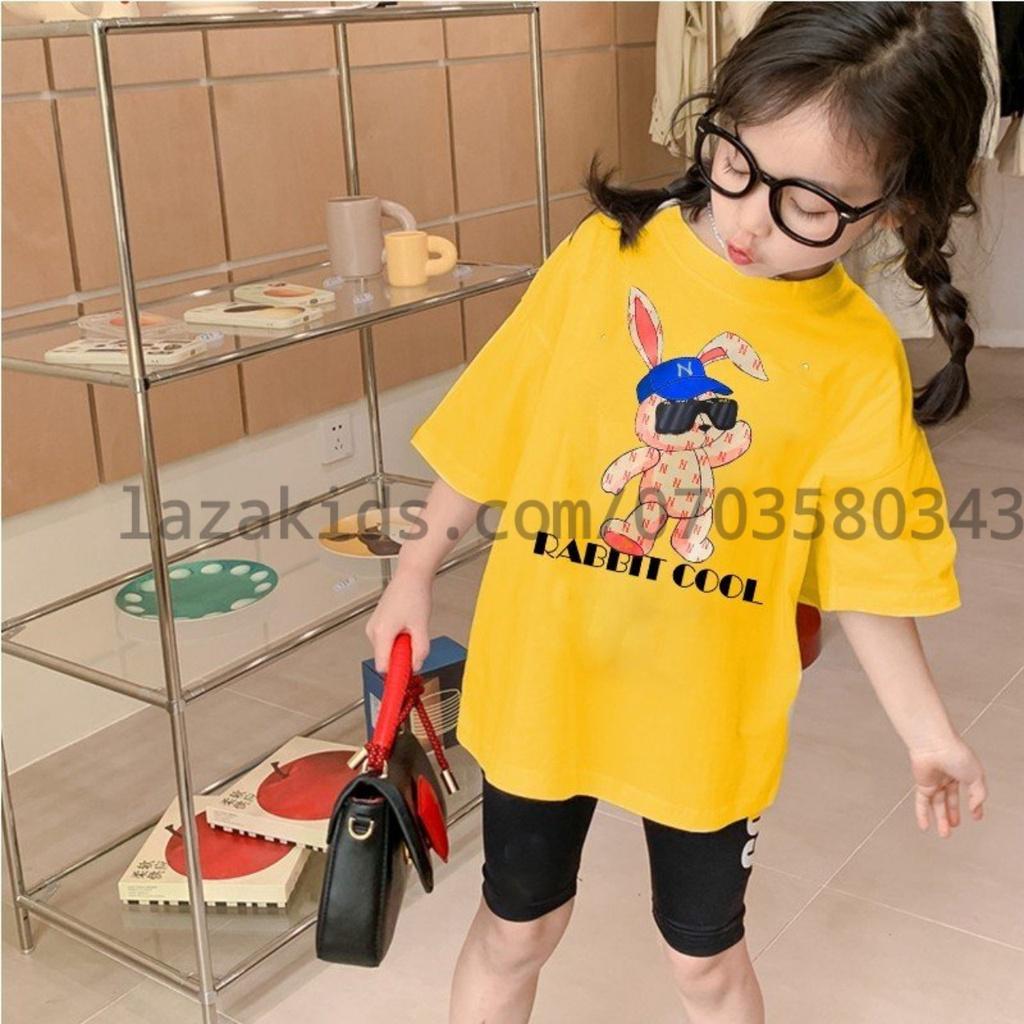 (Size 15-45Kg)Set áo thun quần ngố bé gái vải cotton mềm đẹp 4 chiều chính phẩm RABBIT COOL cho bé 4 tuổi-14 tuổi