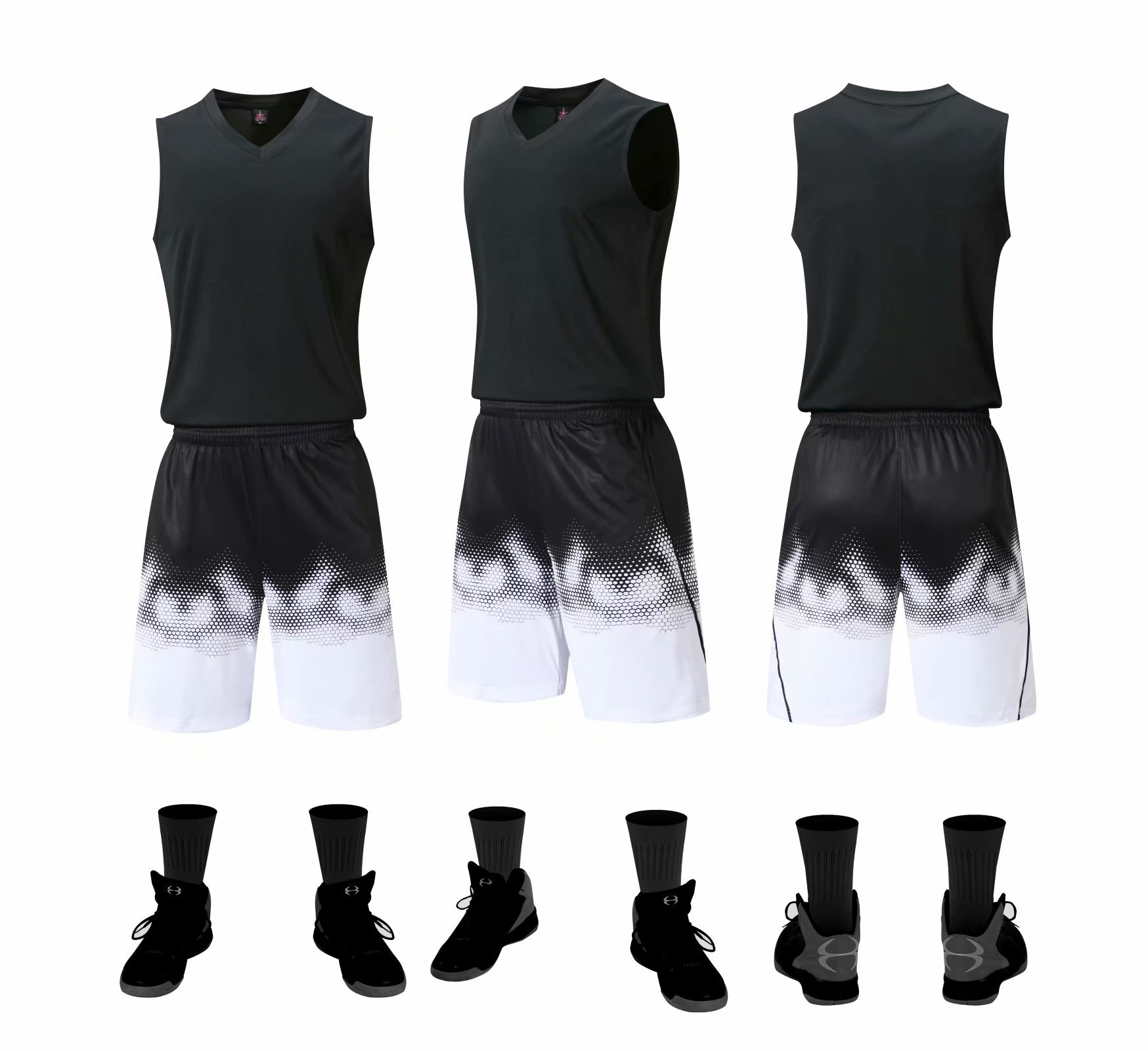 Bộ quần áo bóng rổ trơn Đen - Bộ quần áo bóng rổ để in áo đội- Quần áo bóng rổ không logo - Mẫu 3-2021